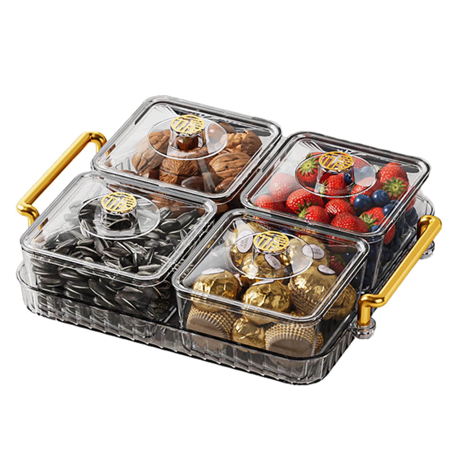 Hunya Transparent Snackle Box, Divided Serving Tray With Lid, Snack Tray, Snack Divided Platter, Dry Fruit Tray, Snack Serving Tray, Organizer For Spices, Candy, Fruits, Nuts, Snacks