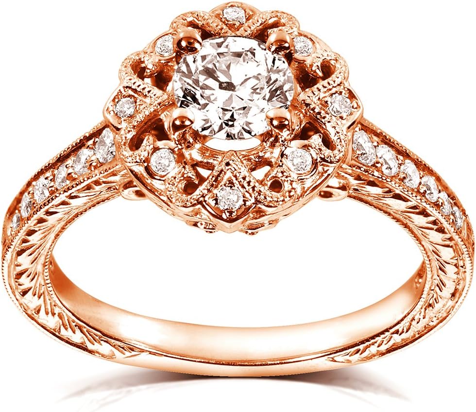 Kobelli Antique Style Diamond Engagement Ring 1/2 carat (ctw) in 14k Rose Gold, Size 8