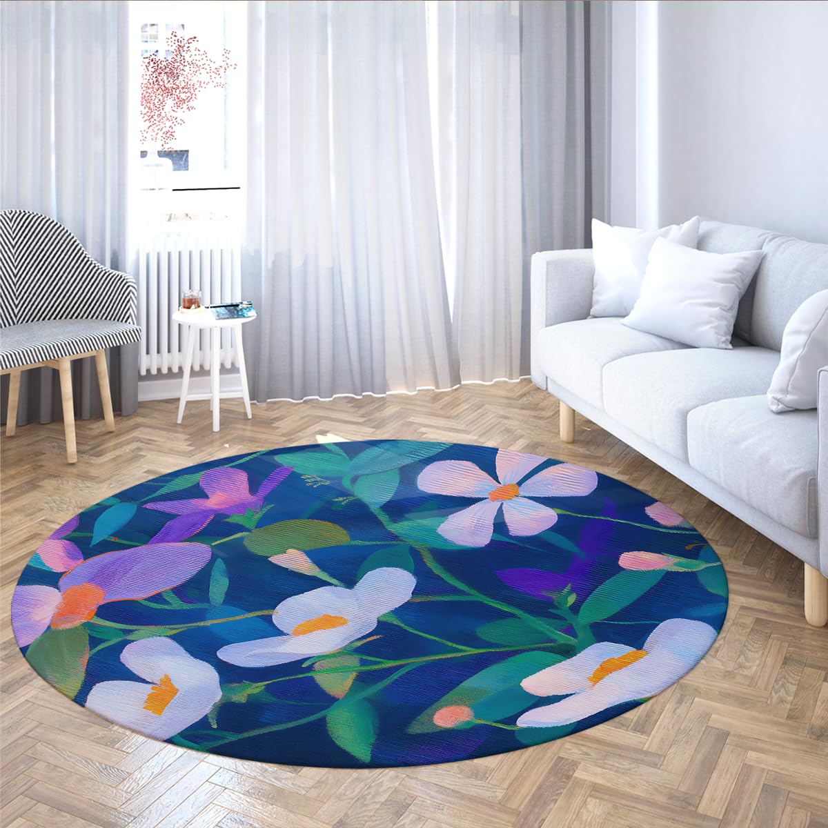Tapis cuisine rond lavable 180cm antidérapant chambre enfant bleu vert