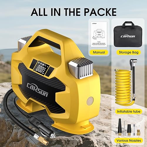 Miniatura 7 de Bomba de inflado de neumáticos portátil resistente, cilindros dobles y bomba de neumáticos de doble motor, bombas de aire de 150 PSI apagado