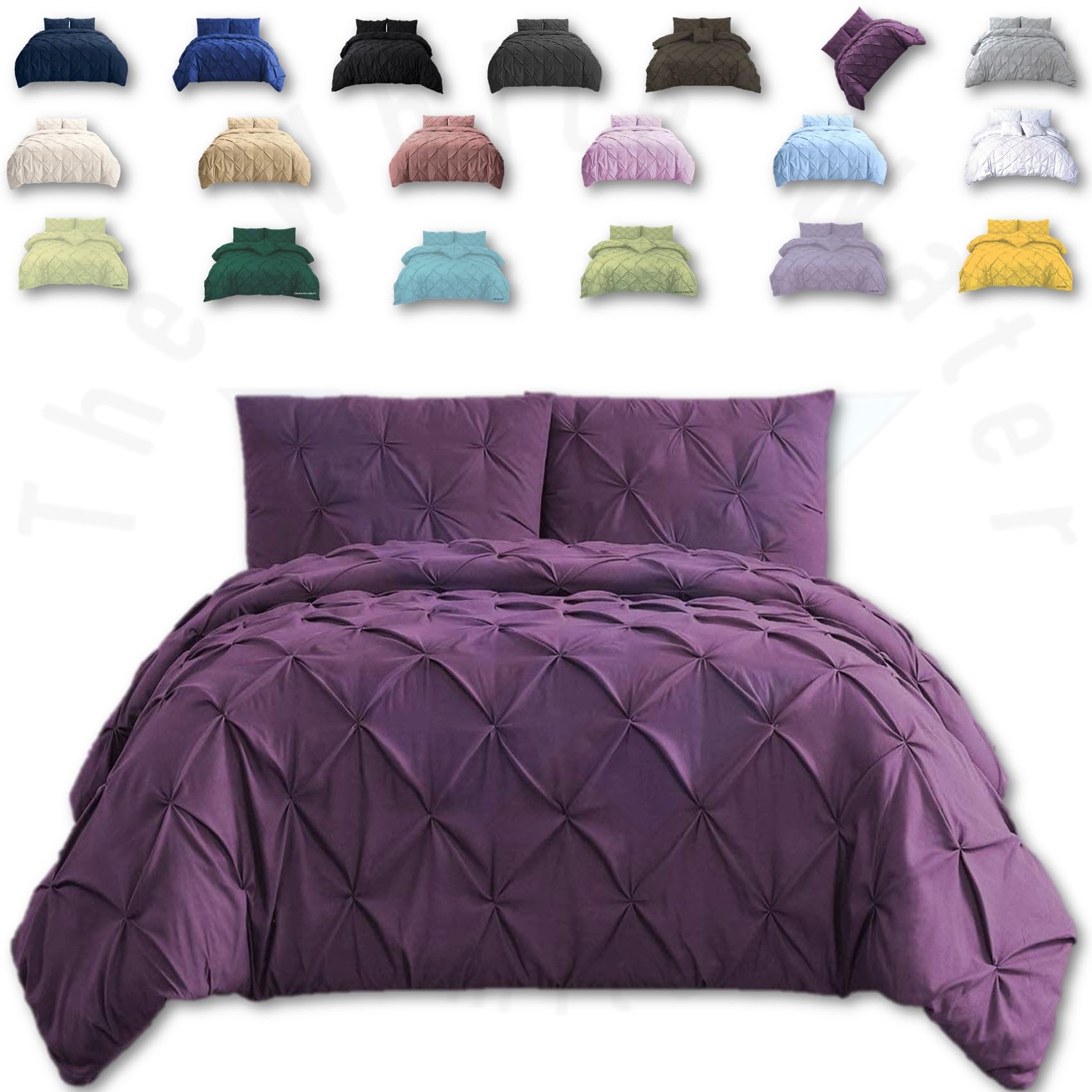 TheWhiteWater Duvet Set - 2in1 Single - Purple Plump Bedding Set - Duvet Cover + Matching Pillowcases Luxury Hotel Style Polycotton Pintuck Cover (Purple, 2in1 Pintuck - Single)