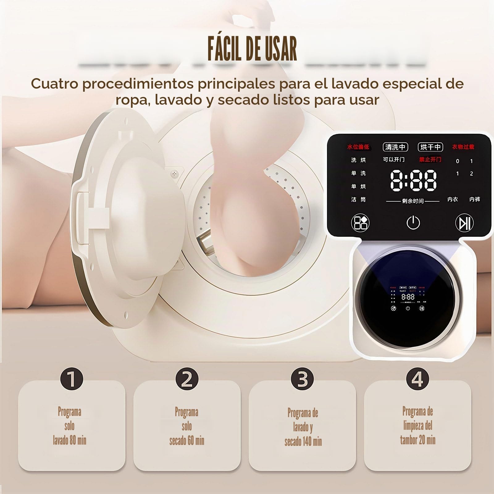 Lavadora Y Secadora 2 En 1, Lavadora De Apartamento Con Tambor De Acero Inoxidable, Programa De Lavado Rápido Y Secado a Alta Temperatura, Bajo Nivel De Ruido Desktop