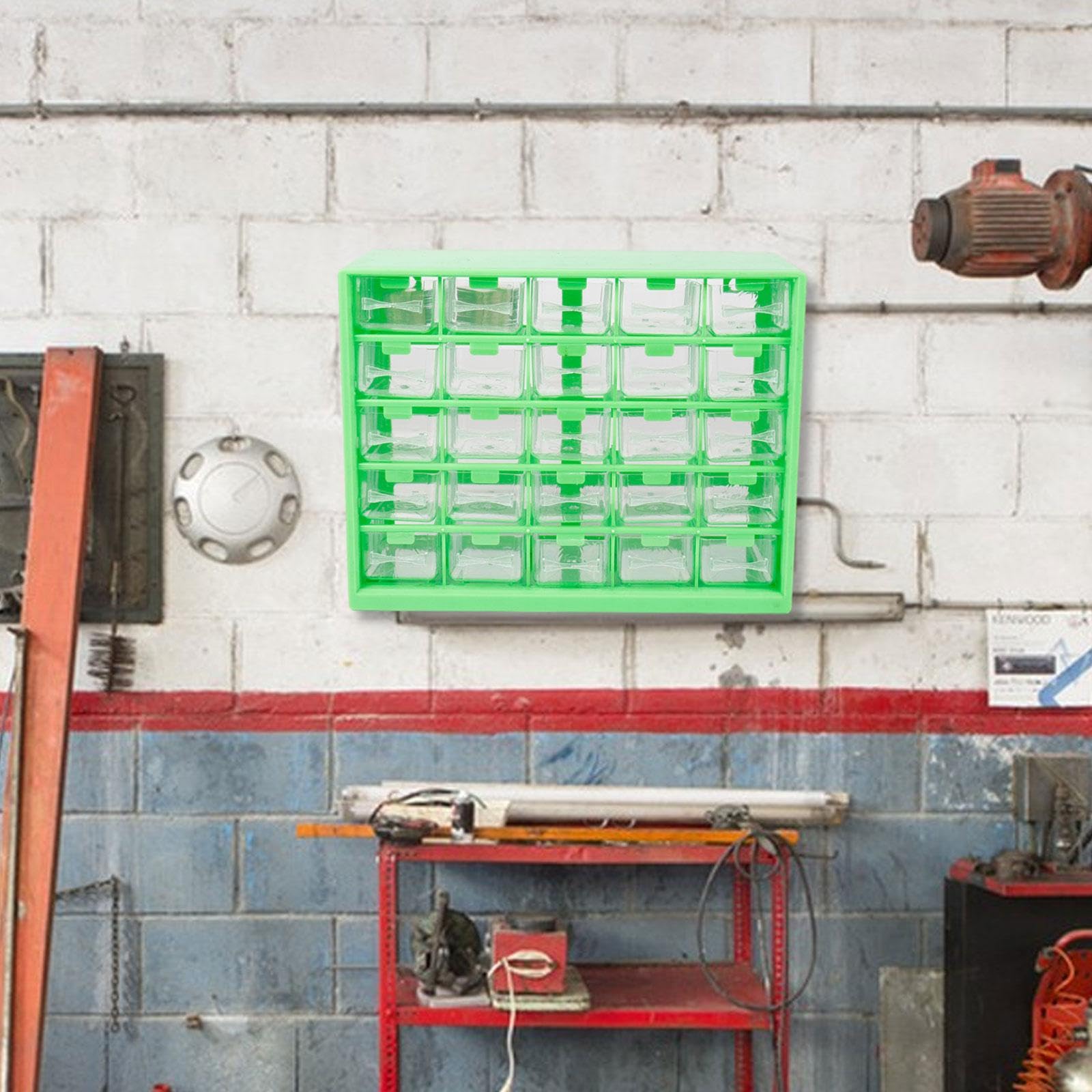 Organizer Componenti Armadietto Organizer Hardware con 25 Cassetti Contenitore Divisorio in PVC Resistente Porta Minuteria Adatto per Laboratorio, Verde