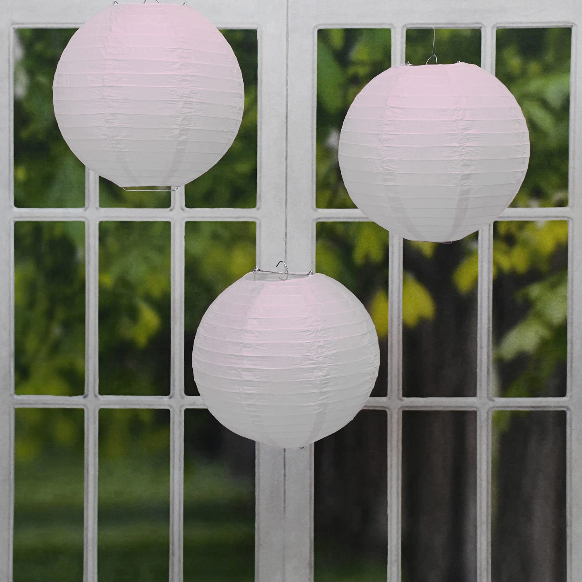 LumaBase Round Paper Lanterns, White - Set of 5