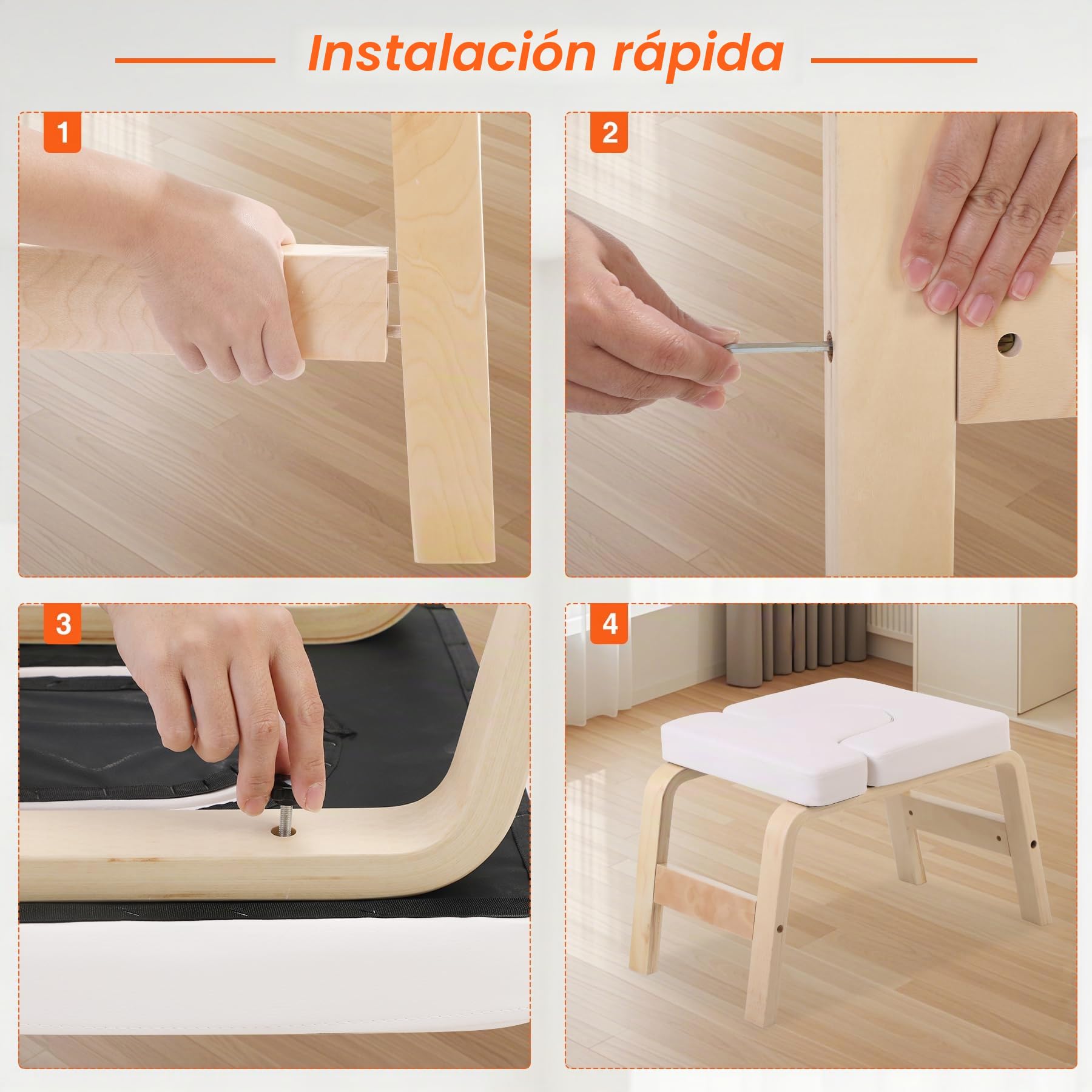REDCAMP Taburete de yoga (madera, hasta 150 kg, acolchado de poliuretano, resistente, color blanco) | Silla de yoga de alta calidad, con pies antideslizantes, para principiantes, para gimnasia, interior y exterior