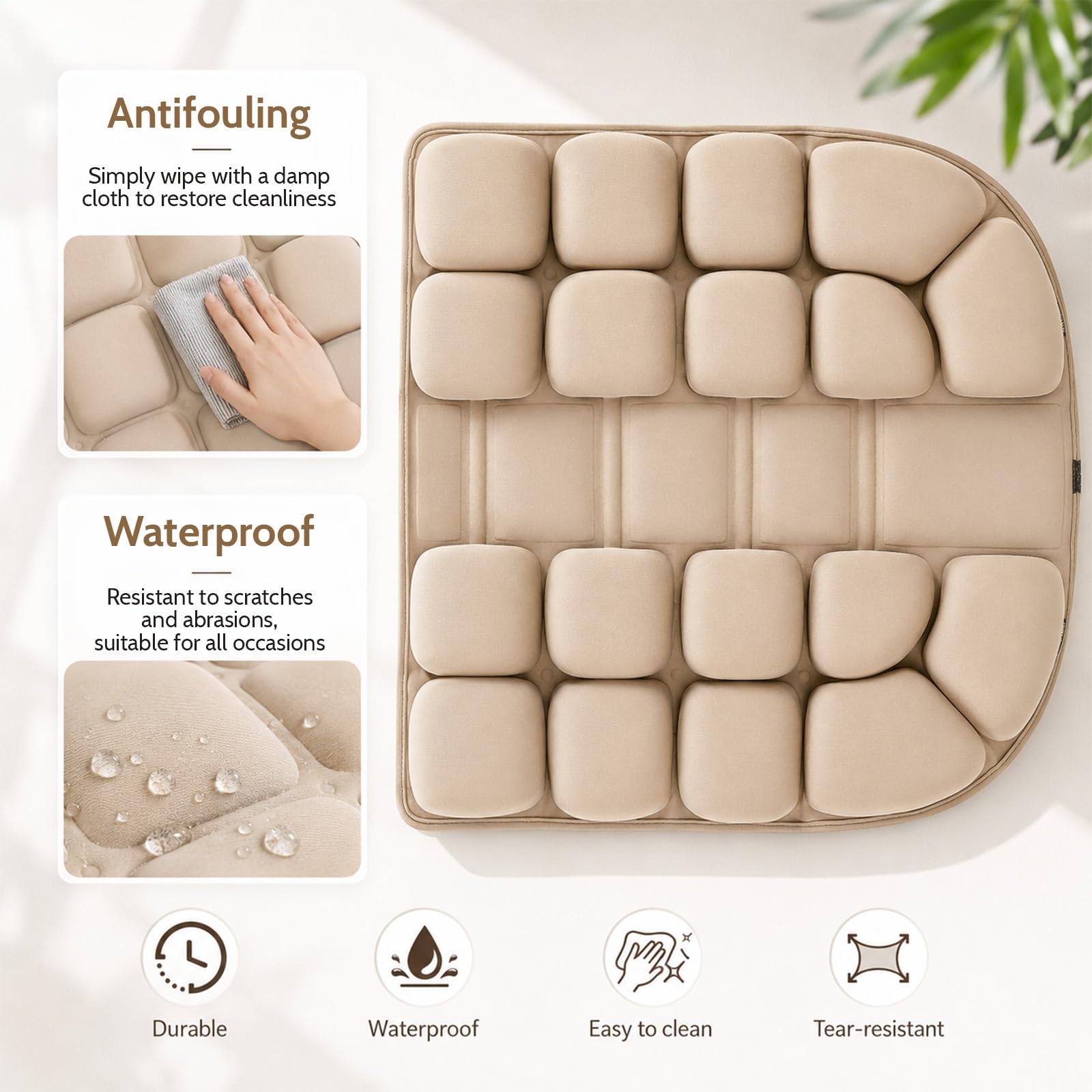 Cuscino antidecubito da 44 x 42 cm, con 30 camere d'aria, ortopedico, ergonomico, gonfiabile, per alleviare il carico del coccige quando si è seduti a lungo, per auto, ufficio, casa, sedia a rotelle e