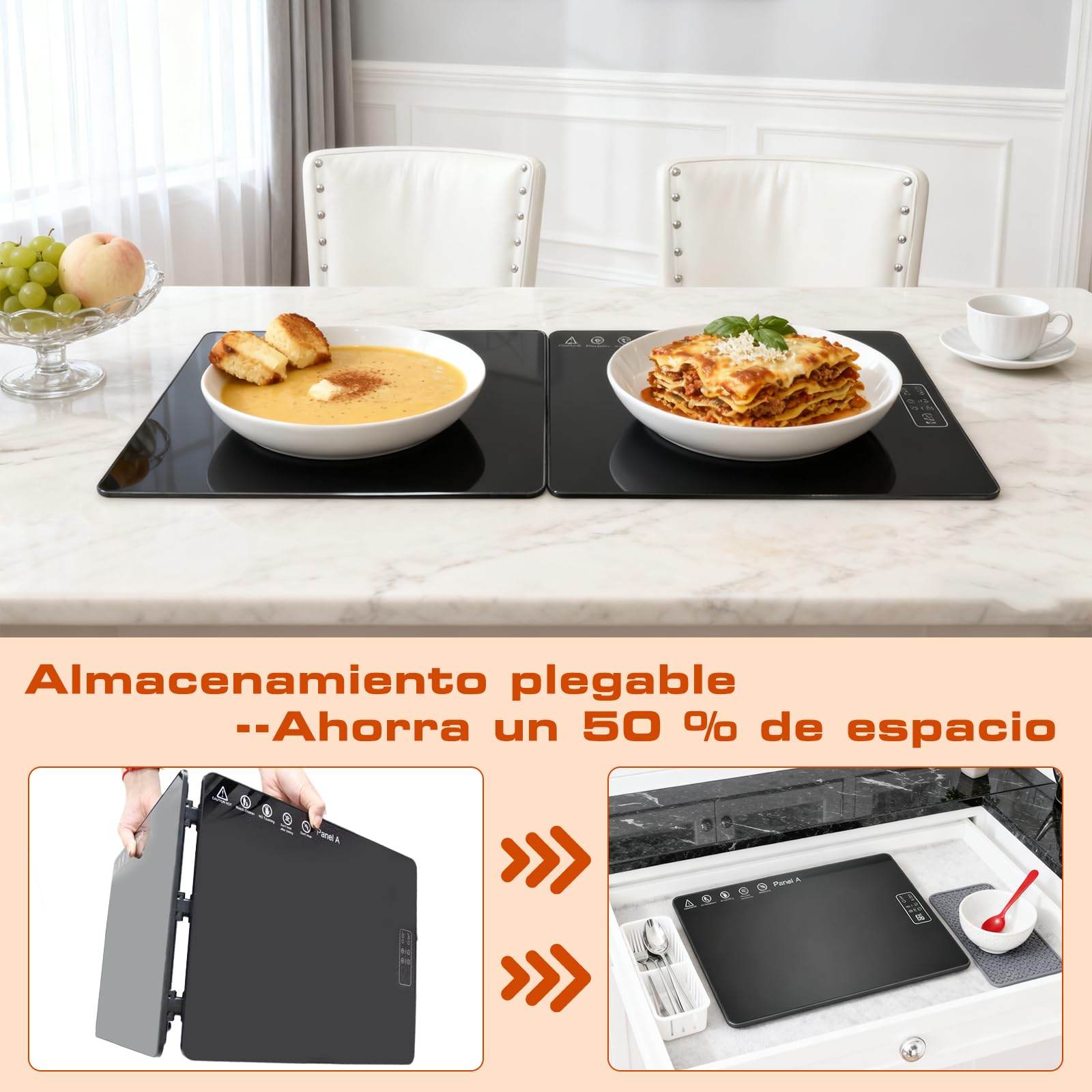 Bandeja Calefactora Eléctrica para Alimentos,con Control de Temperatura Ajustable y Diseño Plegable,Almohadilla Térmica Multiusos para Mantener la Comida Caliente o Descongelar en Casa