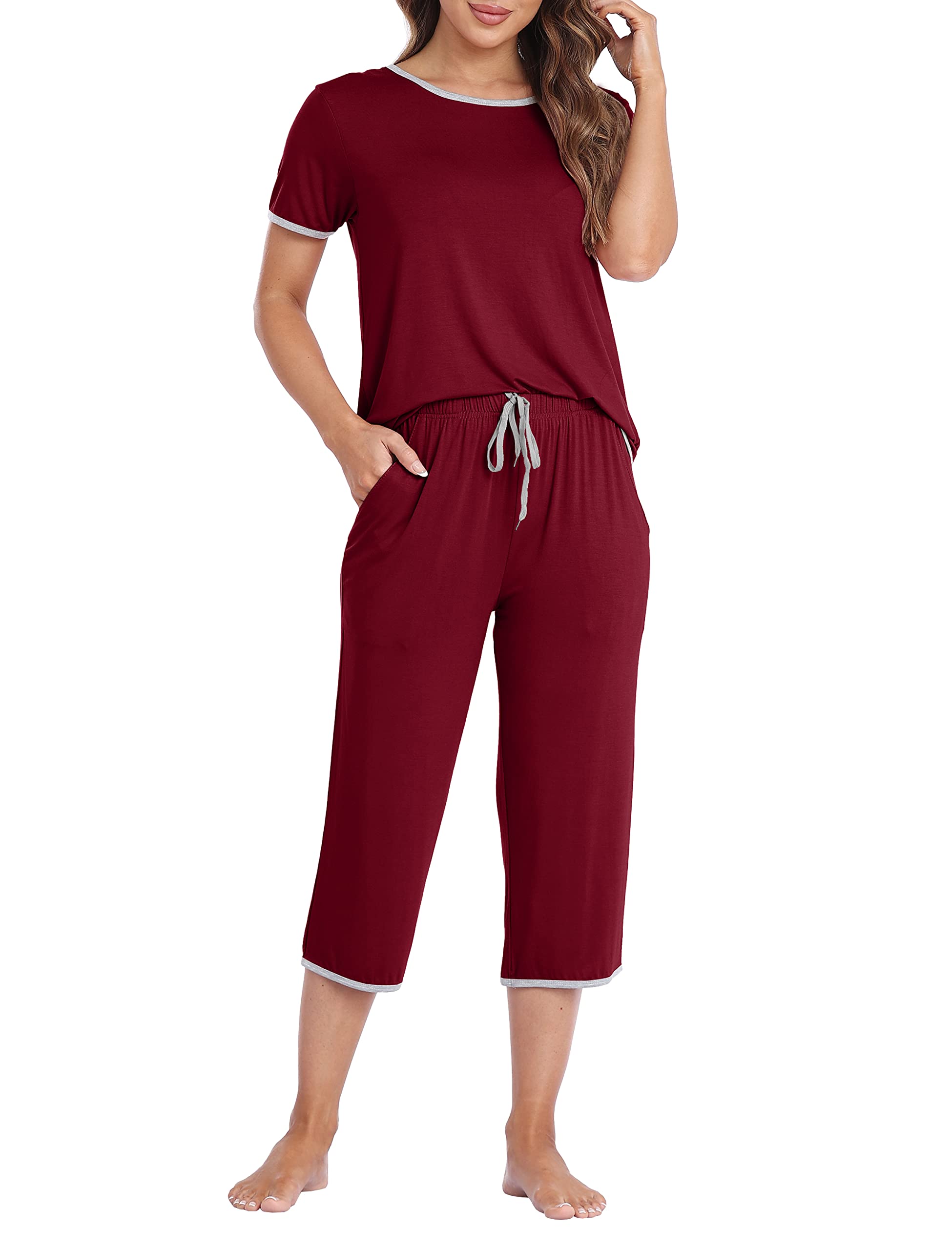 MoFiz Schlafanzug Kurz Damen Hausanzug Pyjama Set Modal Zweiteiler Nachtwäsche fur Sommer
