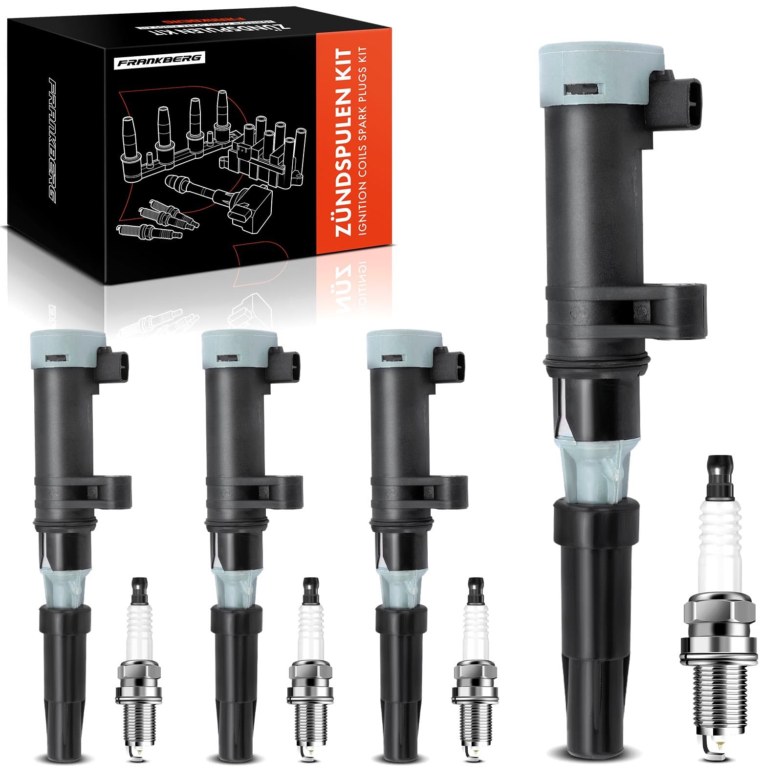 Frankberg 4 bobinas de encendido + 4 bujías 7700107177 | Compatible con: M.e.g.a.n.e I Clásico LA0/1, Grand Scénic III JZ0/1, Thalia II LU, M.e.g.a.n.e I Entrenador DA0/1