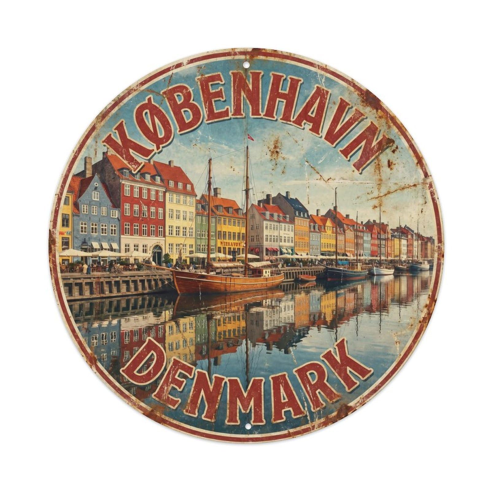 Vintage Travel Copenhagen Harbor Denmark 1 Metal Tin Sign Plaque