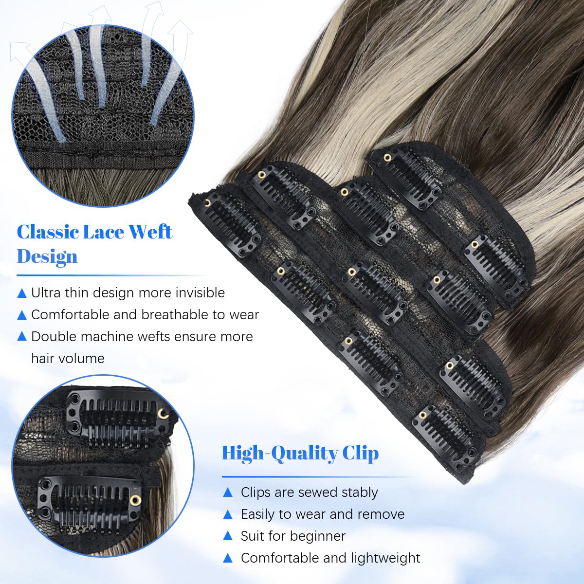 JIAMEISI Hair Extensions Clip in 4PCS Full Head Long Wavy Hair Extension Highlight Synthetic Fiber 22 Inch 200g Clip in Thick Hairpieces for Women (#P8/88 Ash Brown Mixed Platinum Blonde) - Image 3