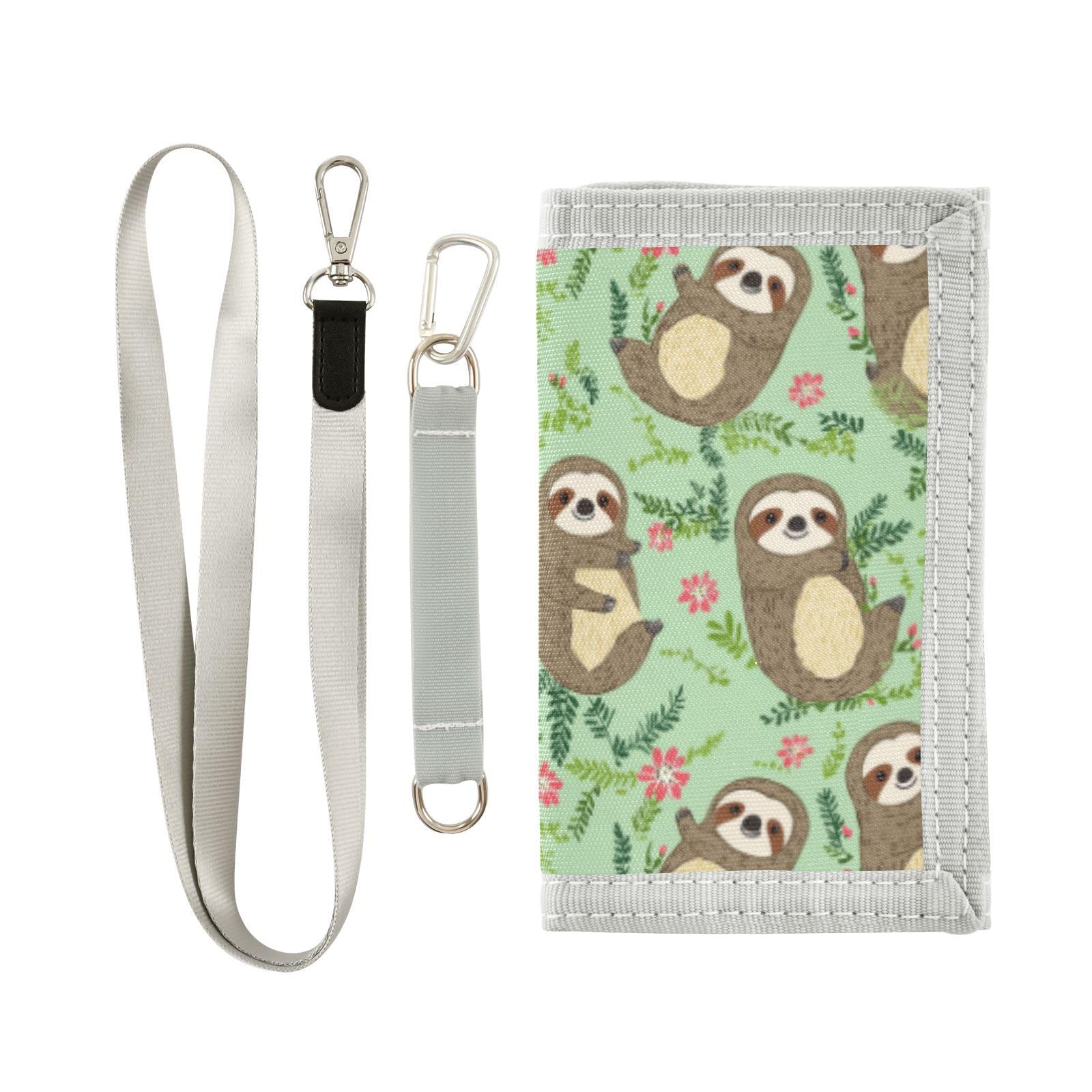 Wusikd Cute Sloths Kids Wallet for Boys Girls Flowers Green Toddler Trifold Wallet Novelty Wallet for Teens Women Men