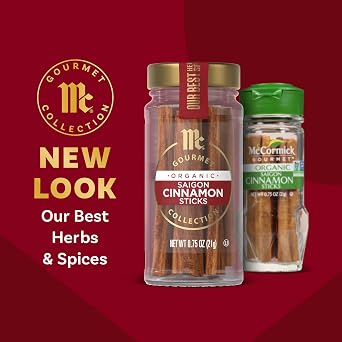 McCormick Gourmet Collection Saigon Cinnamon Sticks, Organic, Non GMO, Our Best Herbs & Spices, Rich Taste, Spicy Aroma, Stirrers for Hot Cocoa & Cider, For Dessert & Curry, 0.75 oz