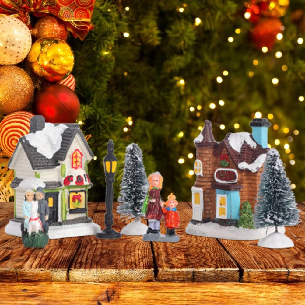 Maisons miniatures lumineuses à LED - Scène de Noël - Village de Noël - Maisons miniatures lumineuses à LED - Cadeau (A)