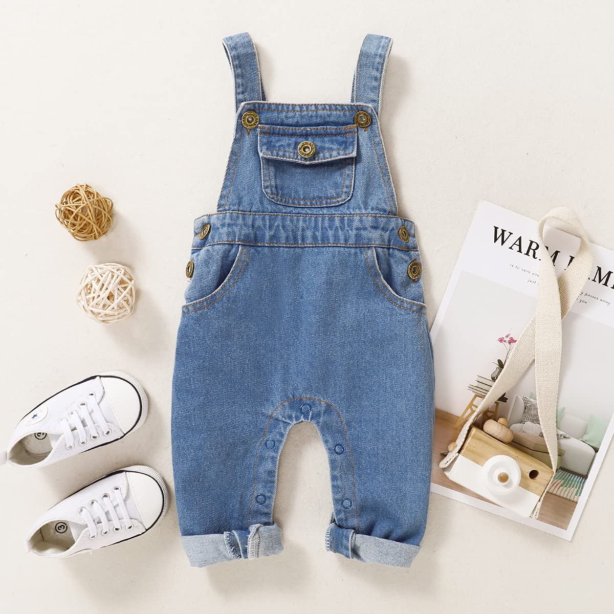 T TALENTBABY Mono vaquero recién nacido para bebé, niña, con tirantes, pantalones vaqueros y peto, azul