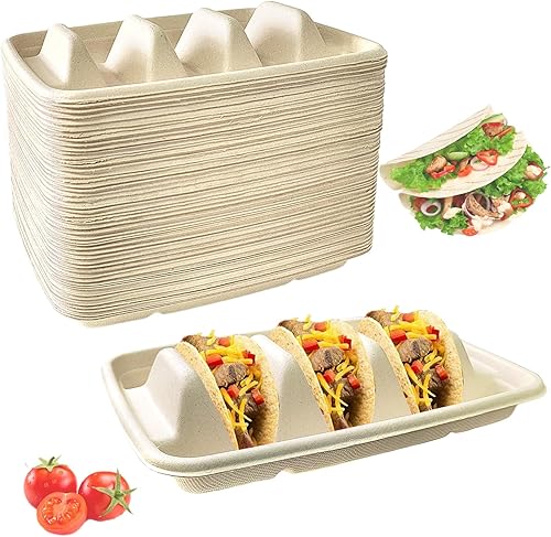 50 soportes desechables para tacos para fiestas, platos de tacos desechables con 3 divisores, soportes desechables para tacos para fiestas, soporte