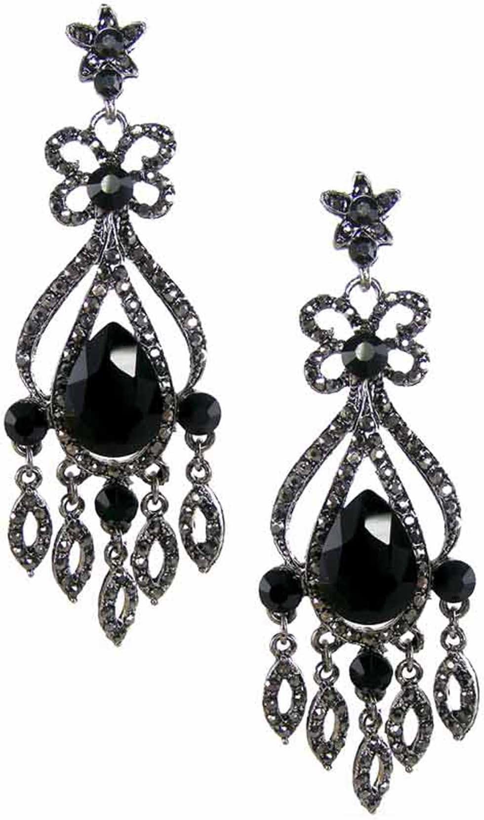 Eternalsparkle Elaborate Black & Grey Crystal Chandelier Earrings-Dark Rhoduim-9cm Long White Gift Box
