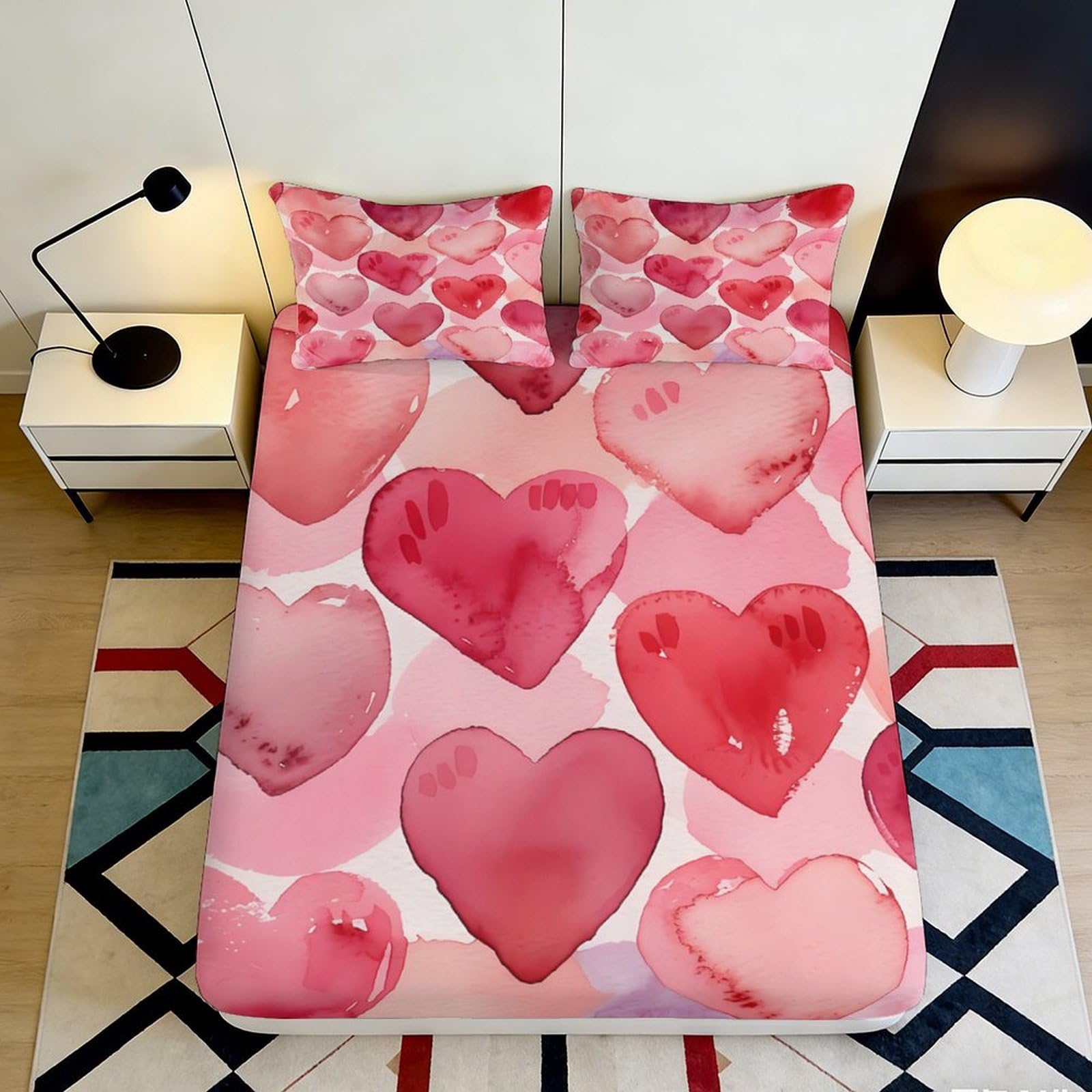 Decorative Heart Pattern Fitted Sheet 3D Printed Microfiber Soft Touch Bed Cover for Master Bedroom Apartment Bedding 90x200x25cm
