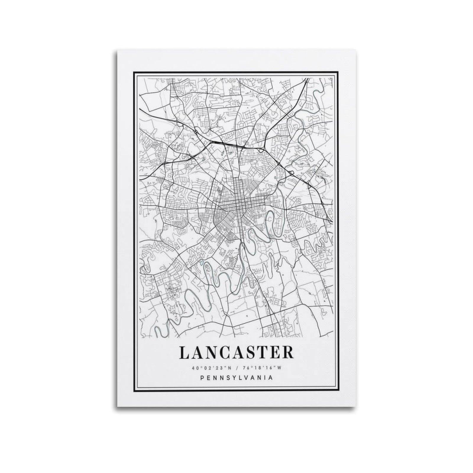 xiaoxiaoshen Lancaster Pennsylvania Map Canvas Poster Wall Art Prints Room Aesthetic Murals Bedroom And Living Decorations 24x36inch(60x90cm)