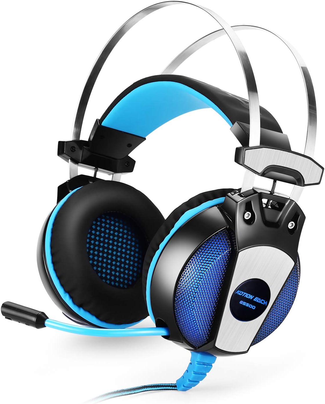BIBOX GS500 Stereo Gaming Headset for Xbox One/PS4/PC, Volume Control Noise Cancelling Headphones with Microphone LED Light, Compatible with Nintendo Switch, Laptop, Mac - Blue