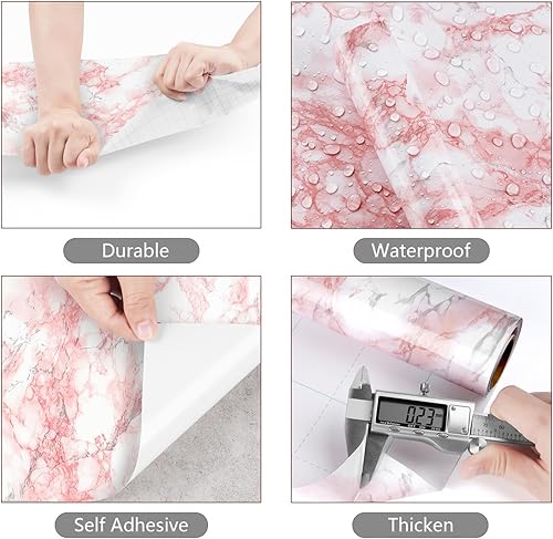Miniatura 2 de YENHOME Papel de contacto de mármol rosa para encimera de cocina, papel de contacto impermeable de 17.7 x 118 pulgadas, autoadhesivo de mármol,