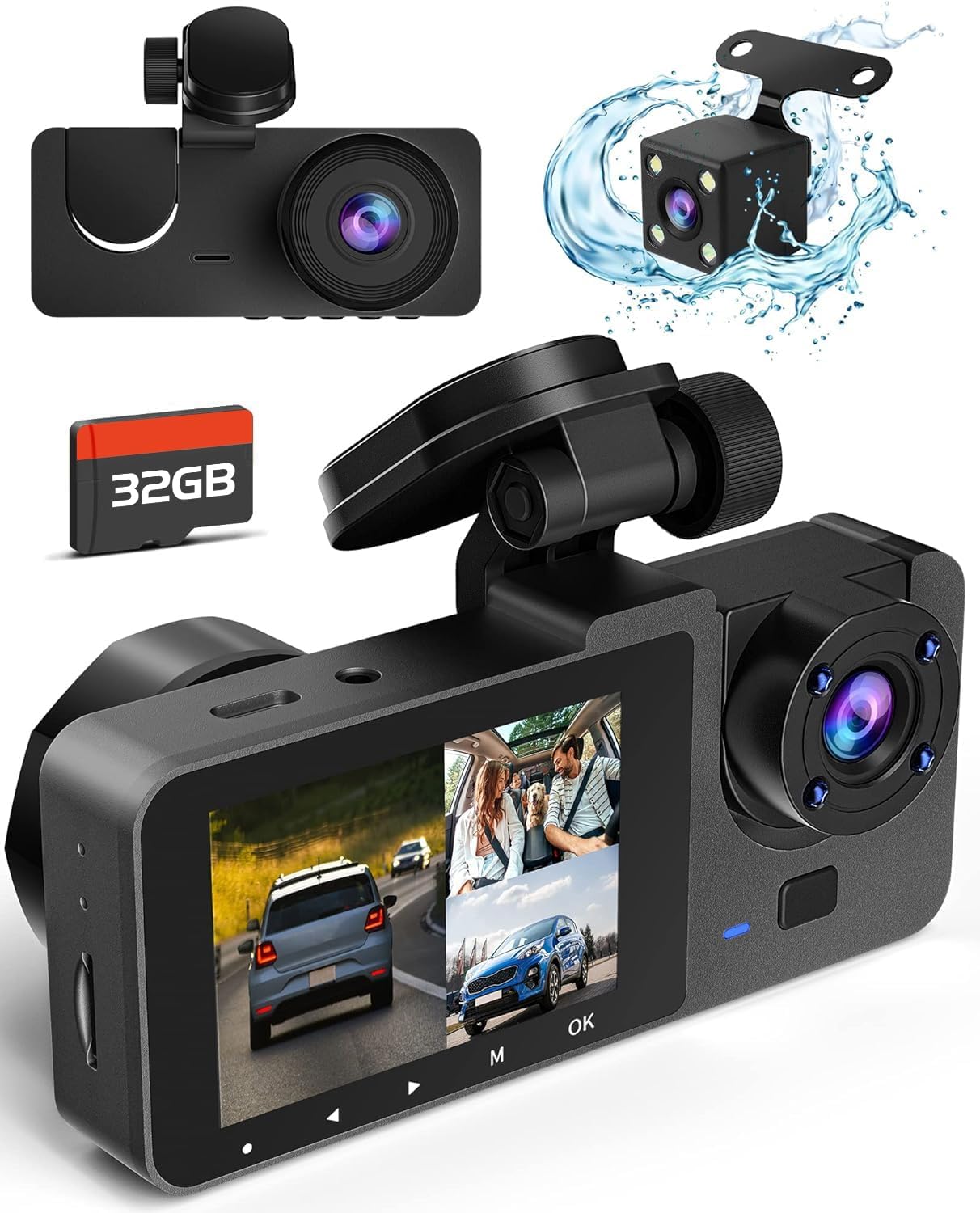 Dash Camera for Cars, 4K Car Camera Full UHD Dash Cam Front Rear with Free 32GB SD Card, Built-in Super Night Vision, 2.0 Inch IPS Screen, 170° Wide Angle, WDR, Loop Recording, 24H Parking Mode