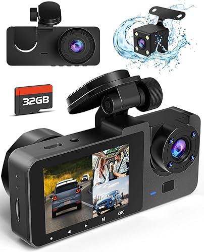 Cámara de tablero para automóviles, cámara 4K Full UHD para automóvil frontal y trasera con tarjeta de 32 GB, visión súper nocturna integrada,