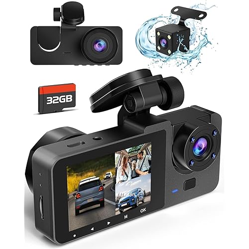 Dash Camera for Cars,4K Full UHD Car Camera Front Rear with 32GB Card,Built-in Super Night Vision,2.0'' IPS Screen,170°Wide Angle,WDR, 24H Parking Mode, Loop Recording.