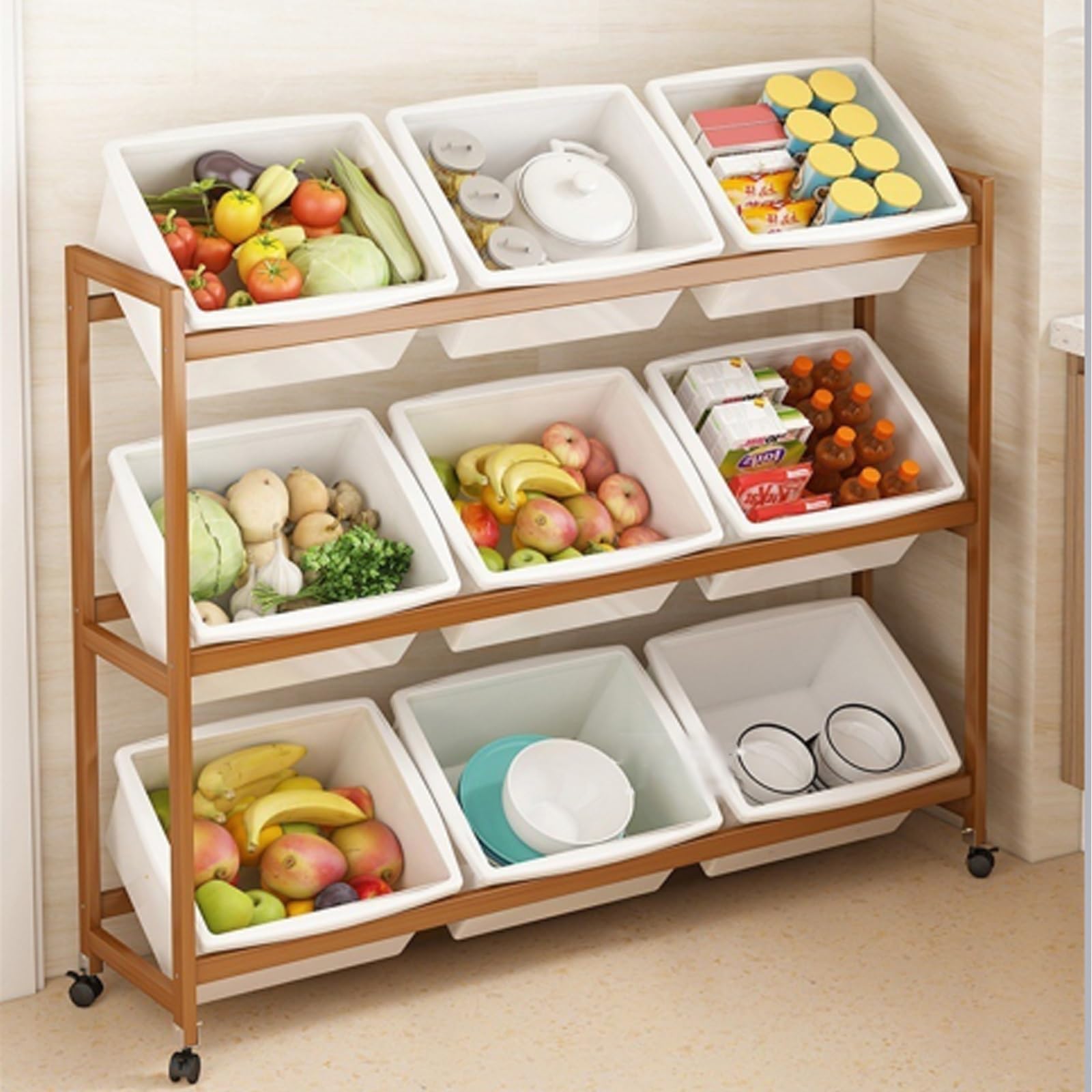 Carrello Multiuso da Cucina Scaffale da Cucina, Carrello Multistrato Montato a Pavimento, Scaffale Mobile Multifunzionale for Frutta e Verdura, Scaffale da Cucina Carrello di Servizio