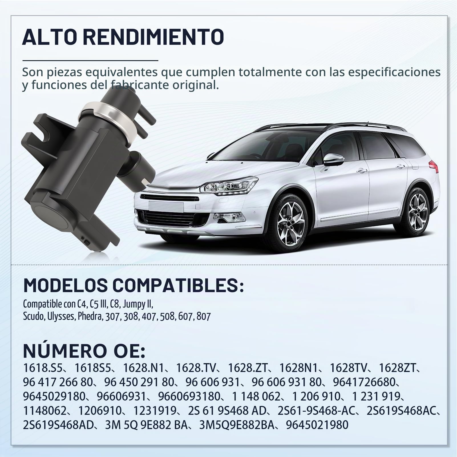 Electroválvula Presión Turbo Compatible 307 308 407 508 607 807 Jumpy 9641726680 2S619S468AC
