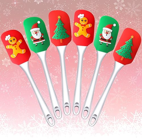 Espátula de silicona navideña con patrón de Papá Noel, espátula de decoración de pasteles de Navidad, espátula de silicona de cocina con mango para