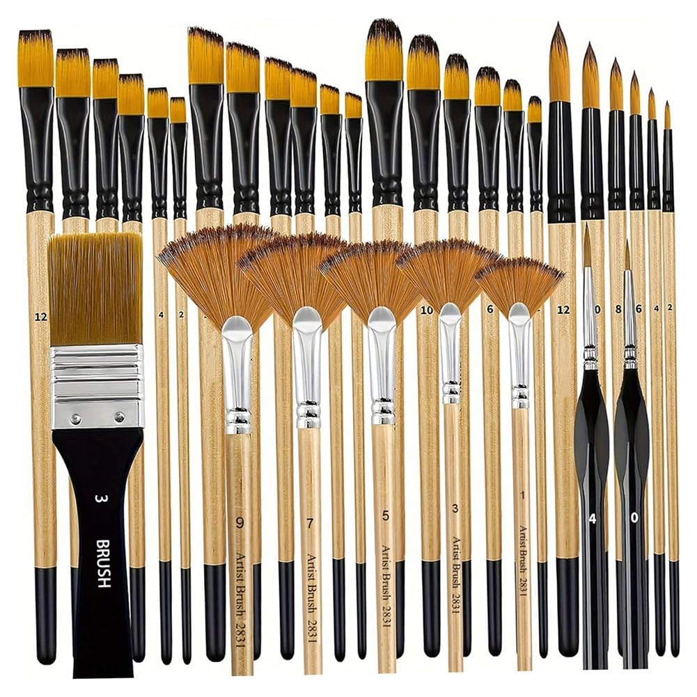 Pinceaux à peinture en nylon de qualité supérieure avec manche en bois robuste lot de 64