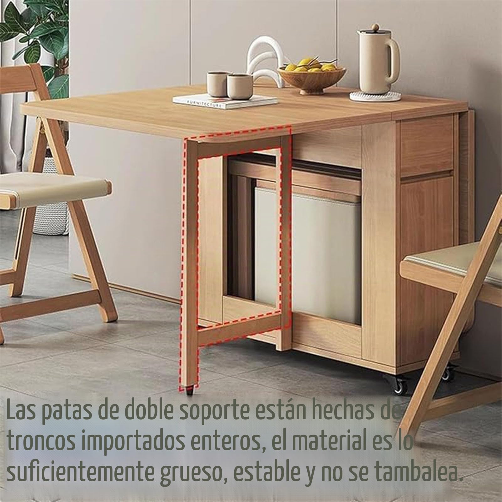 Juego de mesa de comedor plegable de madera maciza extensible con 6 sillas acolchadas, diseño compacto que ahorra espacio para el hogar, sala de estar, restaurante y cocina móvil