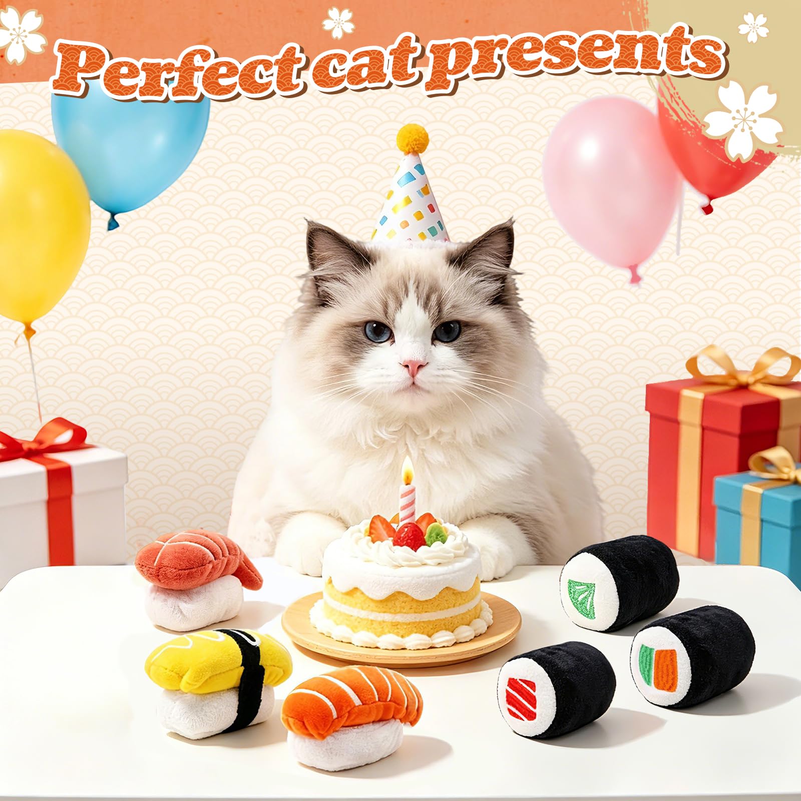 CiyvoLyeen Confezione da 6 giocattoli per gatti con erba gatta cuscino a rotolo per sushi per gattini da masticare forniture per morsi di noia soffice gattino pulizia dei denti da masticare amanti dei