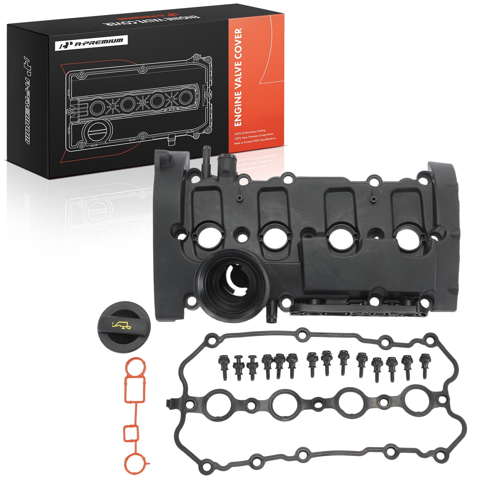 A-Premium Engine Valve Cover, with Valve Cover Gasket & Bolt, Compatible with Volkswagen Eos 2007-2008, Golf R 2012-2013, GTI 2006-2008, Jetta 2006-2008, Passat 2006-2008, 2.0L Turbo, 06F103469F