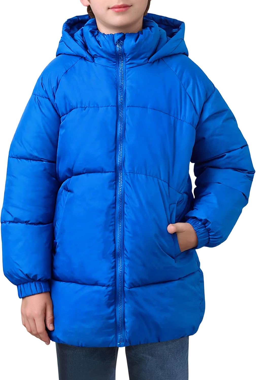 uideazone Boys' Winter Coat Medium Length Warm Hooded Puffer Jacket Down-like Cotton Waterproof Outwear 5-12Y