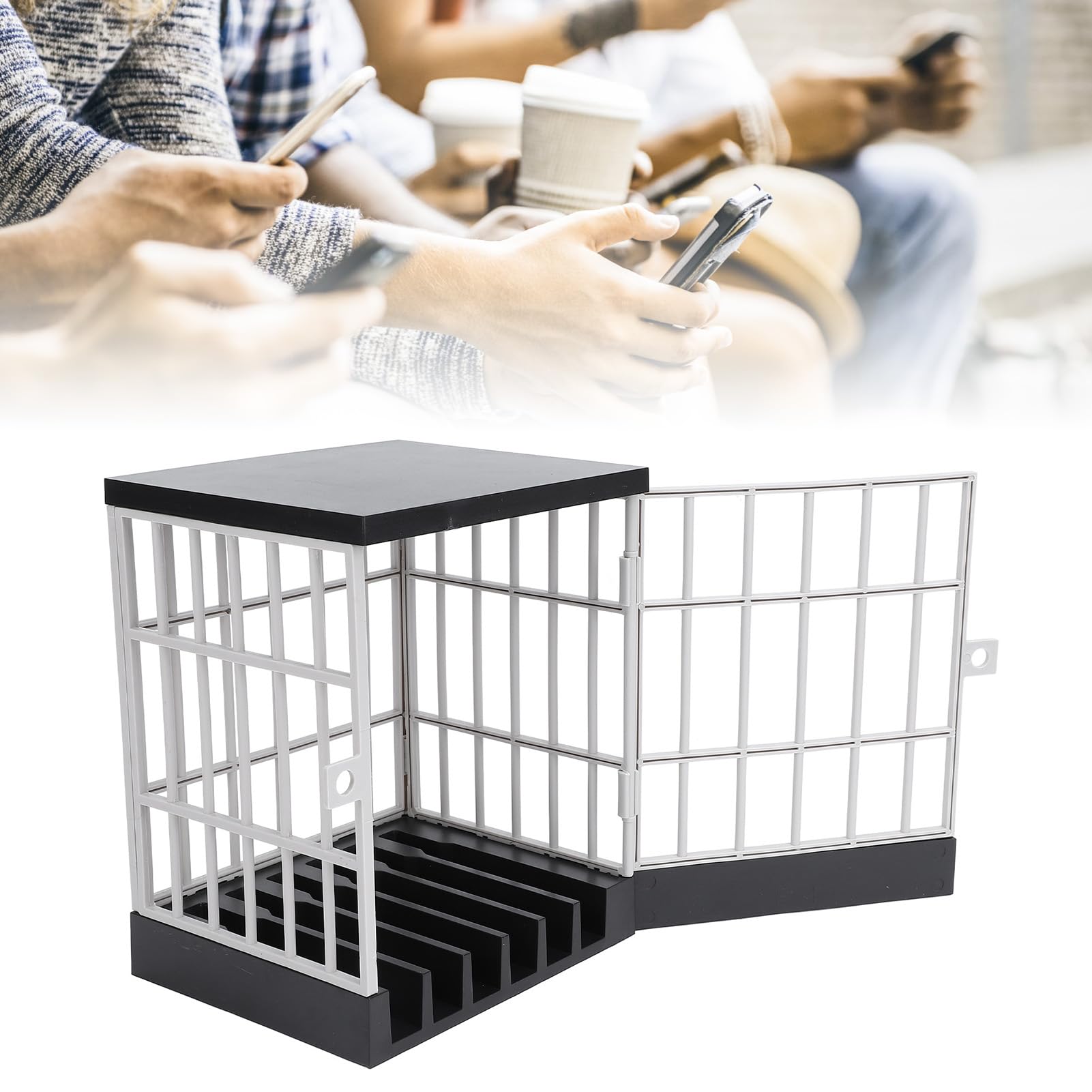 Cell Phone Jail Lock Box, 6 Device Capacity Family Phone Lock Box, Portable Screen Time Control Cage with Secure Keys for Home Office Classroom Family Time Party (Black Grey)