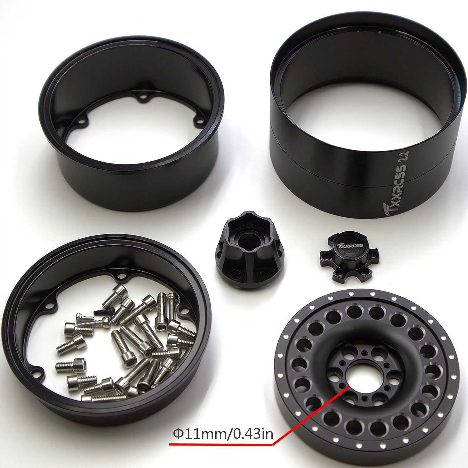 Adjustable 2 Offsets RC 2.2 Beadlock Wheels Rims Hub 1/10 Crawle Wheel Car Aluminum for Remote Control SCX10 Capra Wraith Trx4 Upgrades (4PC) (Bright Black)