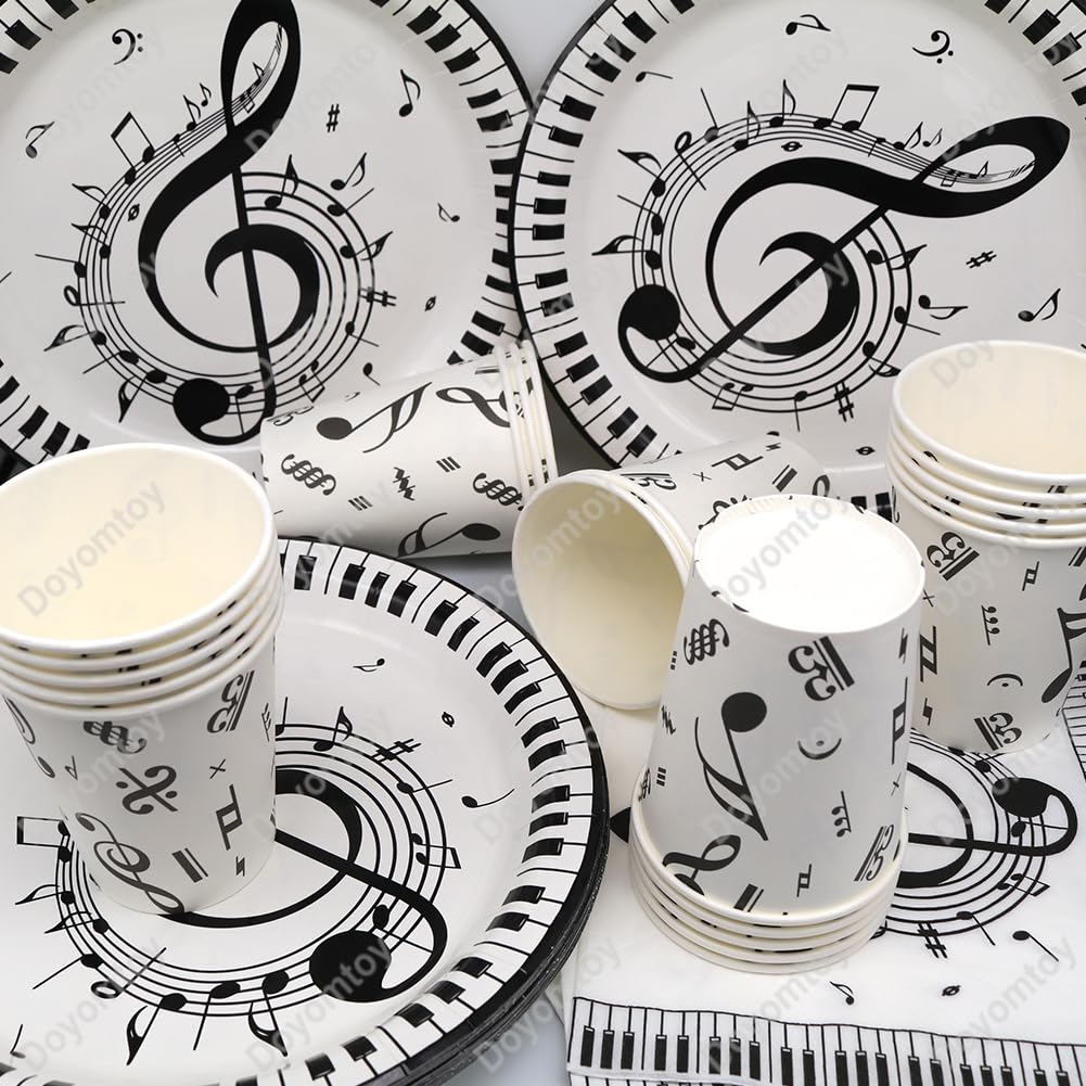 Doyomtoy Set da tavola per feste con note musicali, 61 pezzi, 20 piatti, 20 bicchieri, 20 tovaglioli, 1 tovaglia, decorazione per feste di compleanno