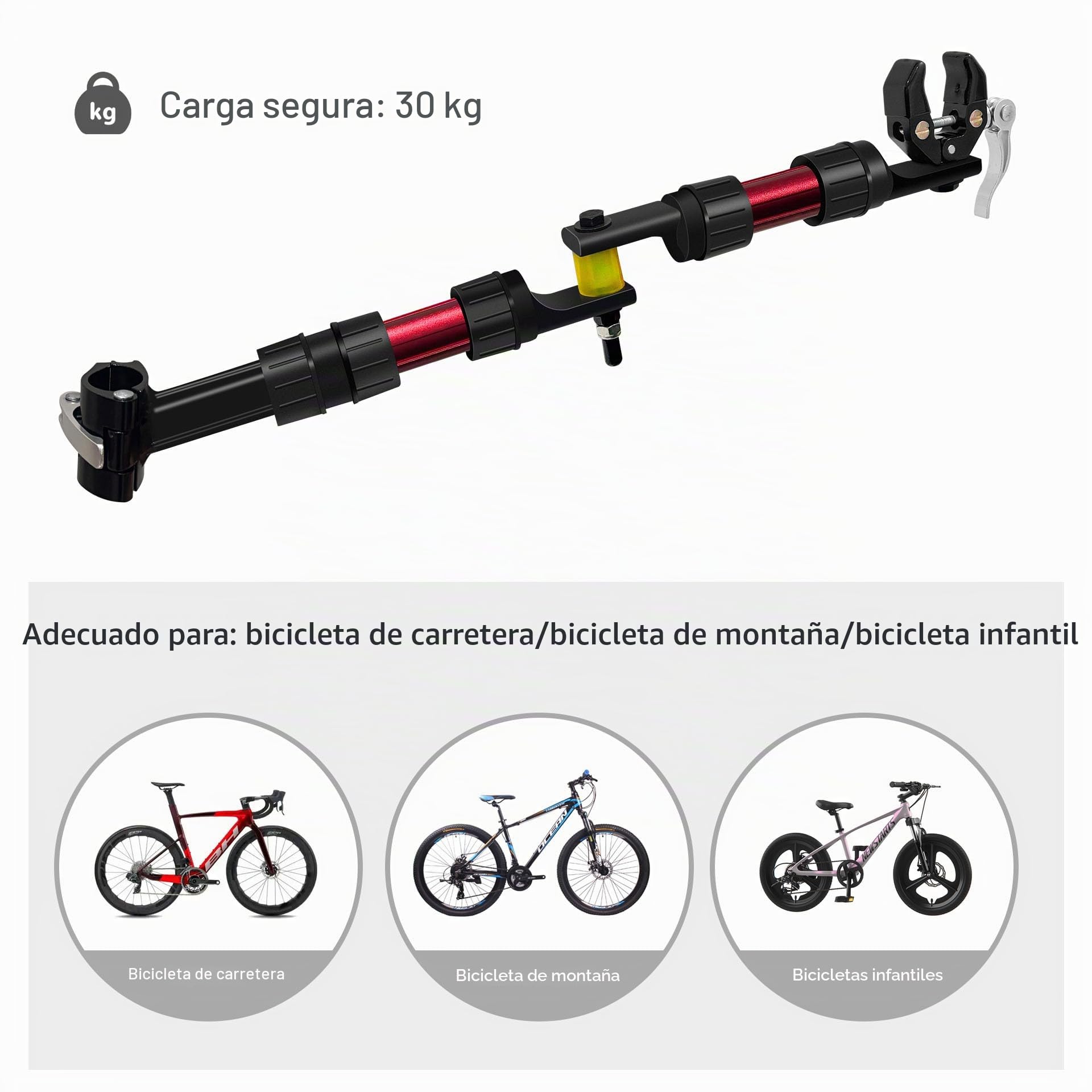 Mimoke Adaptador de remolque de bicicleta – Diseño modular de nailon, sistema de amortiguación y dirección, adecuado para bicicletas con diámetro de tubo de asiento de 27 – 32 mm