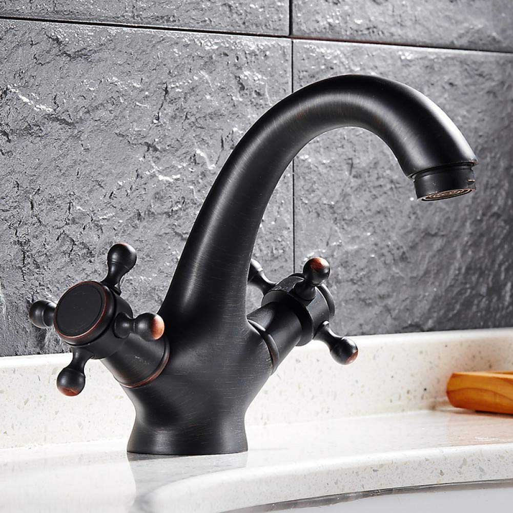 HommomH YHSGY Basin Faucets Orb Dual Handle Brass Plumbing Parts Bathroom Sink Taps Black Wc Washbasin Mixer Cartridge Ceramic Crane