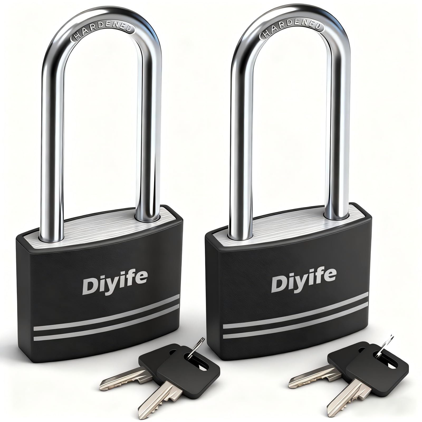 Padlock with Keys, [2 Pack] Aluminum Anti-Rust 40mm Padlock Keyed Alike, Diyife 60mm Long Shackle Key Padlocks Outdoor Weatherproof, Locker Padlocks for School, Gym Locker, Fence, Gate, Garage, Shed