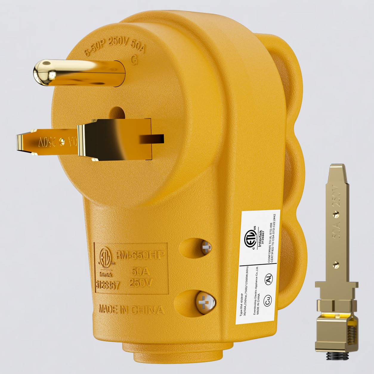 1 Pack 2-in-1 NEMA 6-30P & 6-50P Male Plug Heavy Duty 220 Plug 3 Prong, 30/50 Amp Power Plug for Welder/Generator, Industrial Grade, Grounding, 50 amp 3 Prong Plug, ETL Listed, Yellow