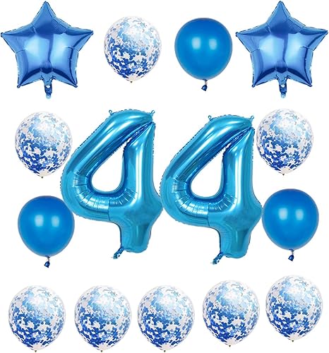 Decoraciones de cumpleaños número 44, globos azules del número 44, globos gigantes de aluminio Mylar de 44 pulgadas para hombres y mujeres, globos