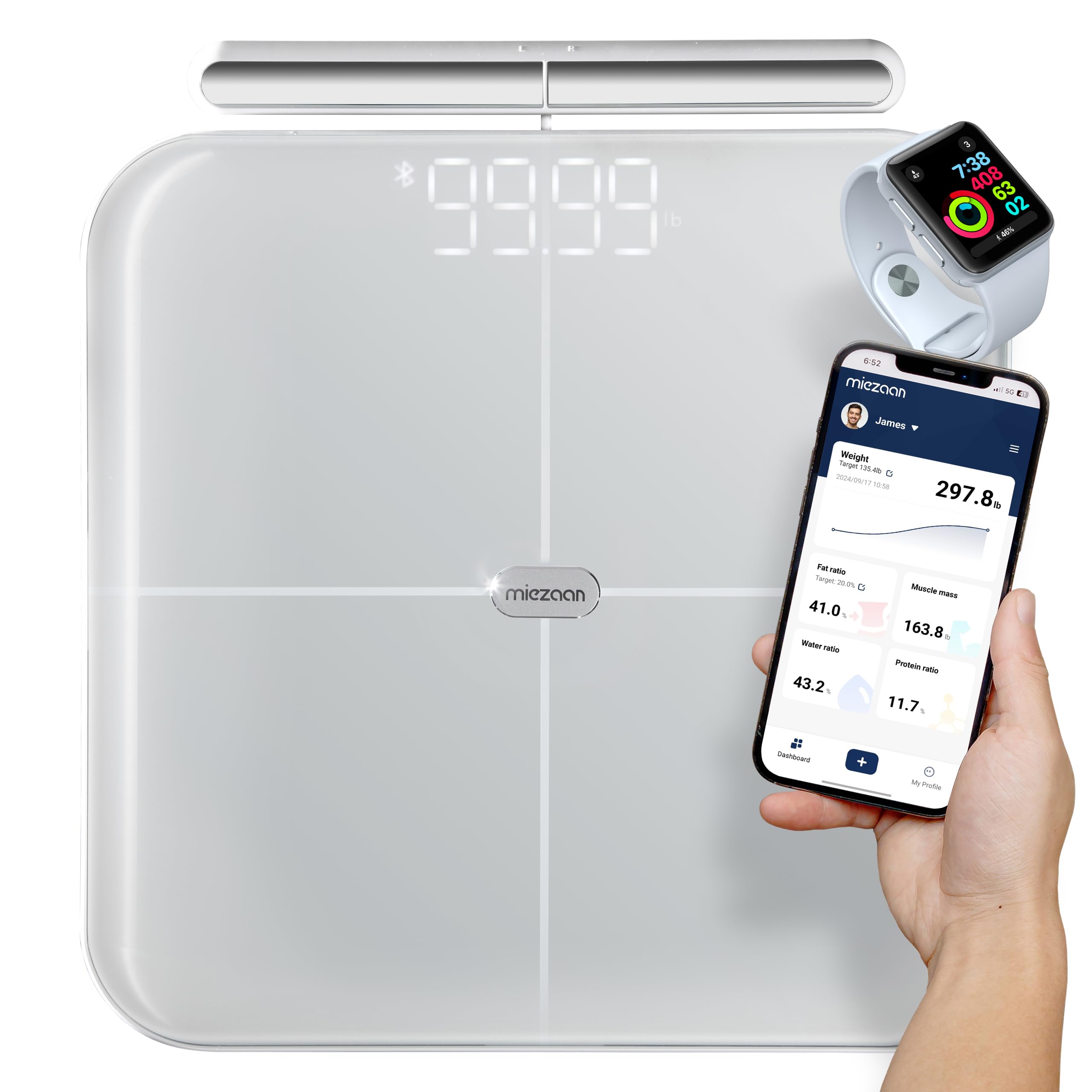 BodyPulse - Báscula inteligente de 8 electrodos para peso corporal - Báscula digital - 56 métricas - Báscula de baño con IMC, grasa corporal, mediciones de masa muscular - Elegible para FSA/HSA