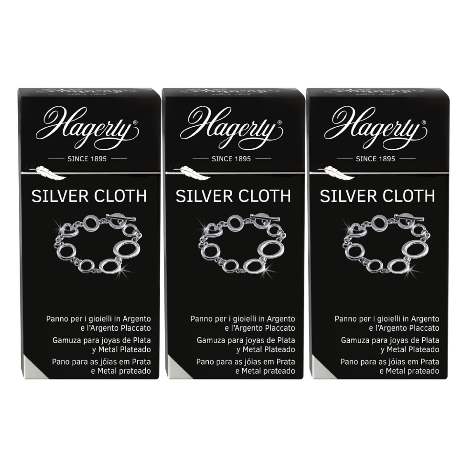 3 x Hagerty Silver Cloth Reinigungstuch für Schmuck aus Silber oder versilbert, imprägniertes Reinigungstuch aus Baumwolle, 36 x 30 cm, 3 Tücher, Baumwolle