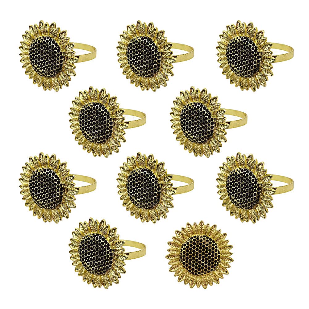Sunflower Napkin Rings Set of 10, Gold Flowers Napkin Ring Holder for Easter, Wedding, Christmas, Holiday Party, Dinner, Family Gathering Napkin Cloth