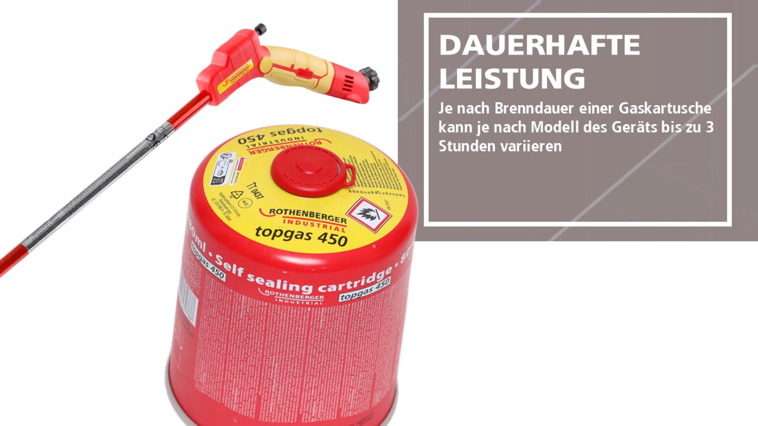 ROTHENBERGER Industrial Top Gas Schraub - Gaskartusche 450g - 740 ml - Vorteilsdose für lange Einsatzdauer ; 7/16" EU, 12 Stück, 1500003478-12