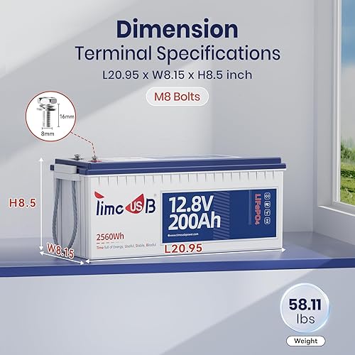 Miniatura 7 de Timeusb Batería de litio LiFePO4 de 12 V 200 Ah, baterías de litio recargables de ciclo profundo de 2560 Wh con BMS integrado de 100 A, ideal para