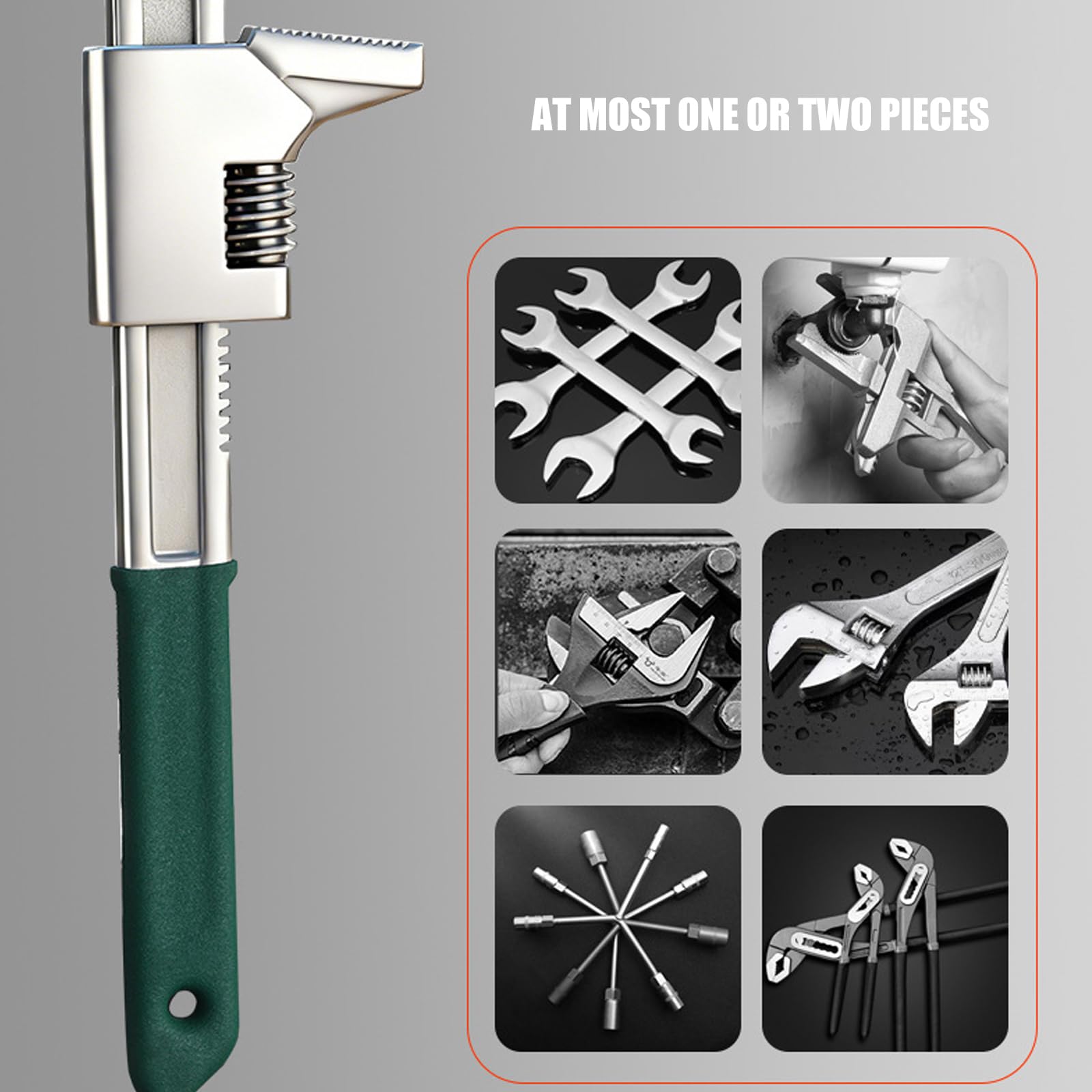 Llave ajustable tipo F de 9 pulgadas, apertura de mandíbula ancha para reparación de automóviles y fontanería, llave inglesa ajustable